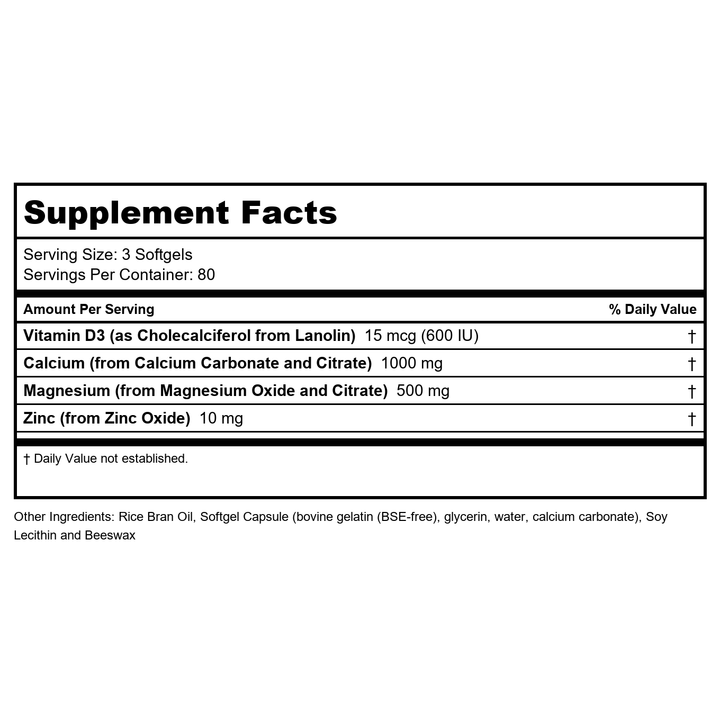Now Foods Calcium &amp; Magnesium 240 Softgels - 1252 - Supplement Facts panel