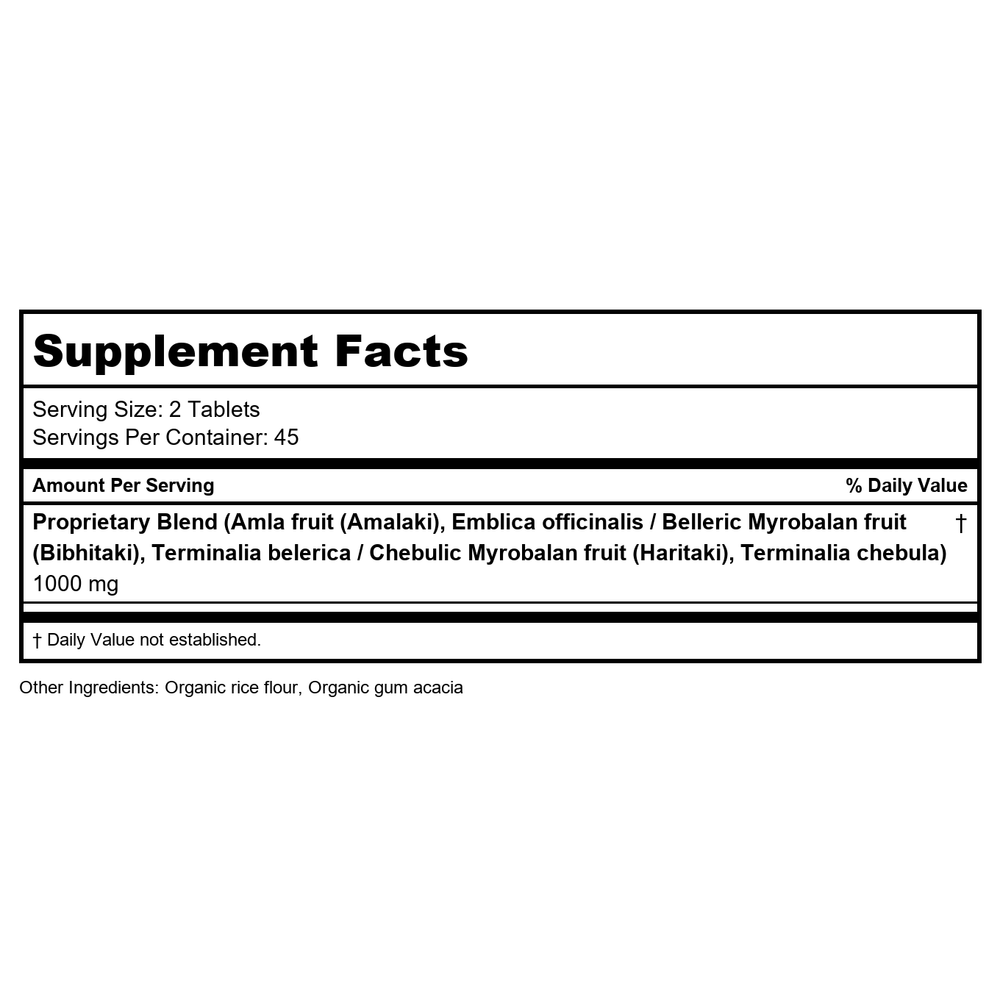 Banyan Botanicals Triphala 90 Tablets - Supplement Facts panel