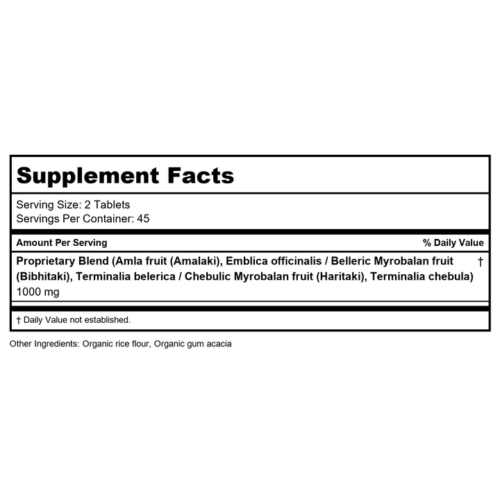 Banyan Botanicals Triphala 90 Tablets - Supplement Facts panel