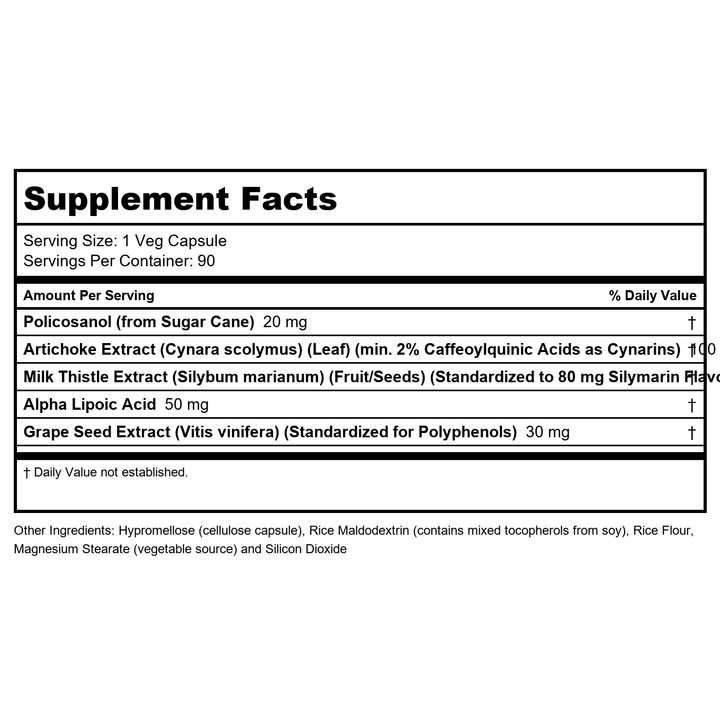 Now Foods Policosanol Double Strength 20mg 90 Vcaps - 1824 - Supplement Facts panel