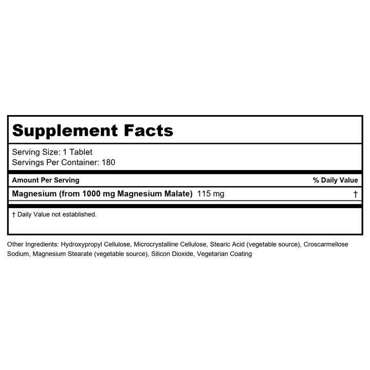 Now Foods Magnesium Malate 1000 mg 180 Tablets - 1300 - Supplement Facts panel
