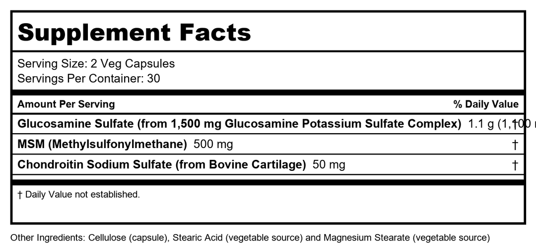 Now Foods Glucosamine &amp; MSM 60 Vcaps - 3278 - Supplement Facts panel