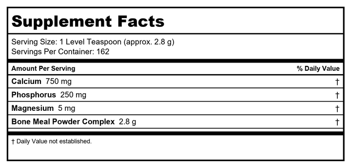 Now Foods Bone Meal Powder 1 Pound - 1220 - 17 ON WALMART - Supplement Facts panel