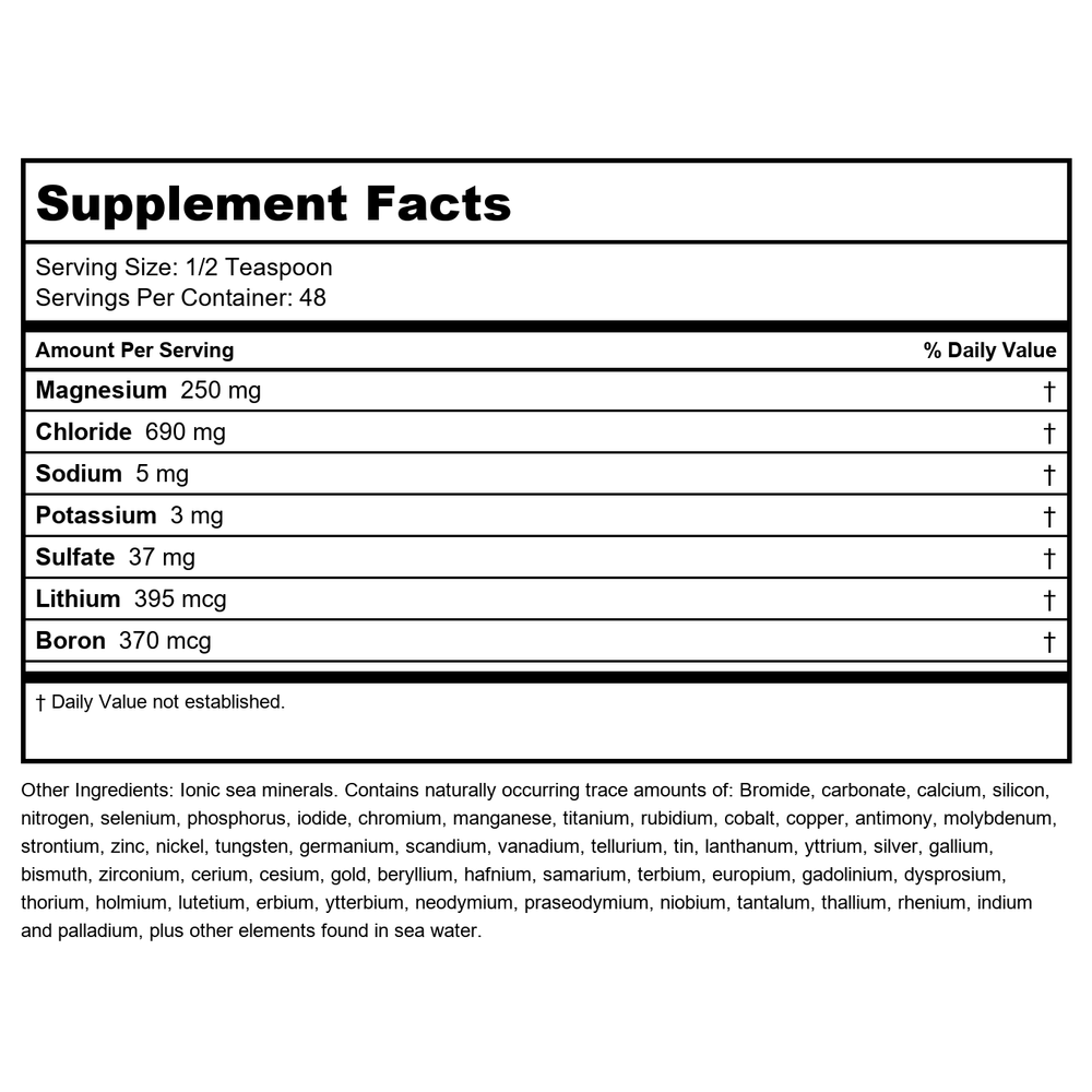 Trace Minerals ConcenTrace Trace Mineral Drops 4oz - Supplement Facts panel