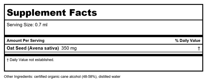 Herb Pharm Oat Seed 1oz - Supplement Facts panel