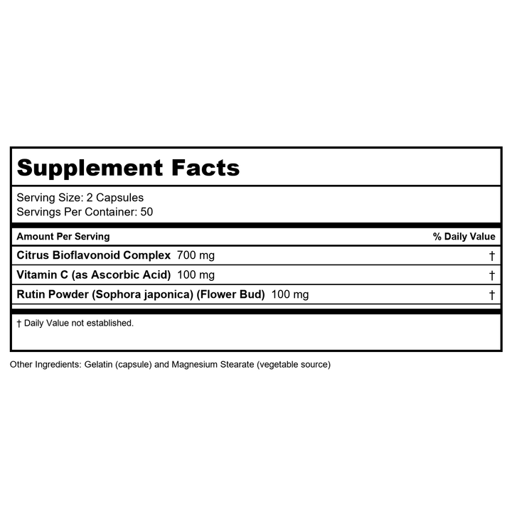 Now Foods Citrus Bioflavonoids 700 mg 100 Capsules - 0610 - Supplement Facts panel