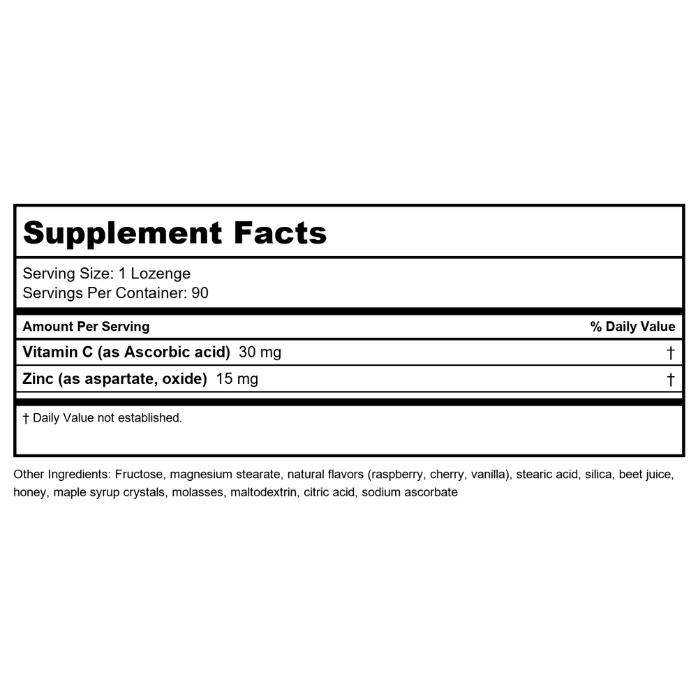 Rx Vitamins Zinc Lozenges 15 mg 90 Count - Supplement Facts panel