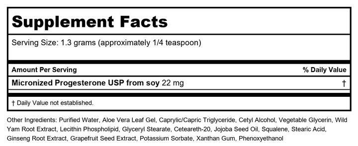 Bio-Nutritional Formulas Pure-Gest Feminine Progesterone Cream 2oz - Supplement Facts panel