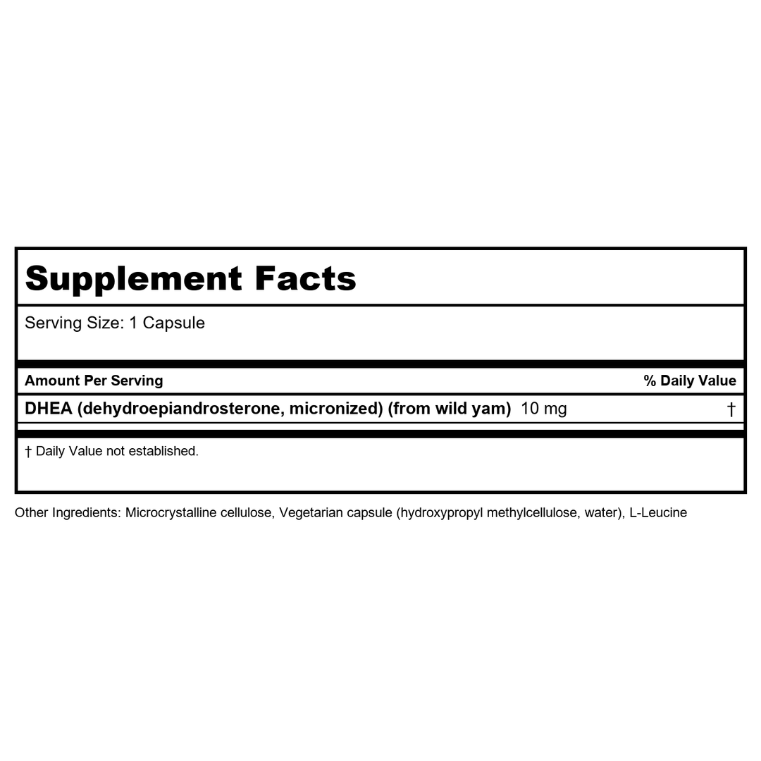 Klaire Labs DHEA 25 mg 100 Capsules - Supplement Facts panel