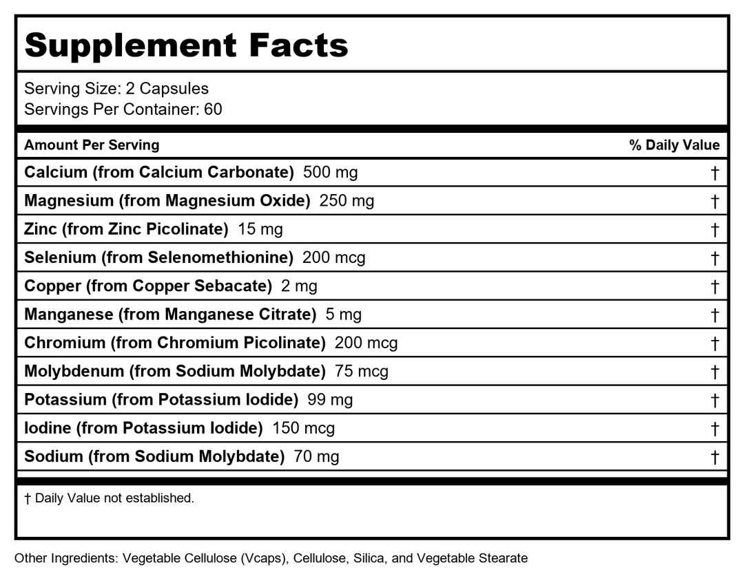 Now Foods Full Spectrum Mineral Caps 120 Vcaps - 1544 - Supplement Facts panel