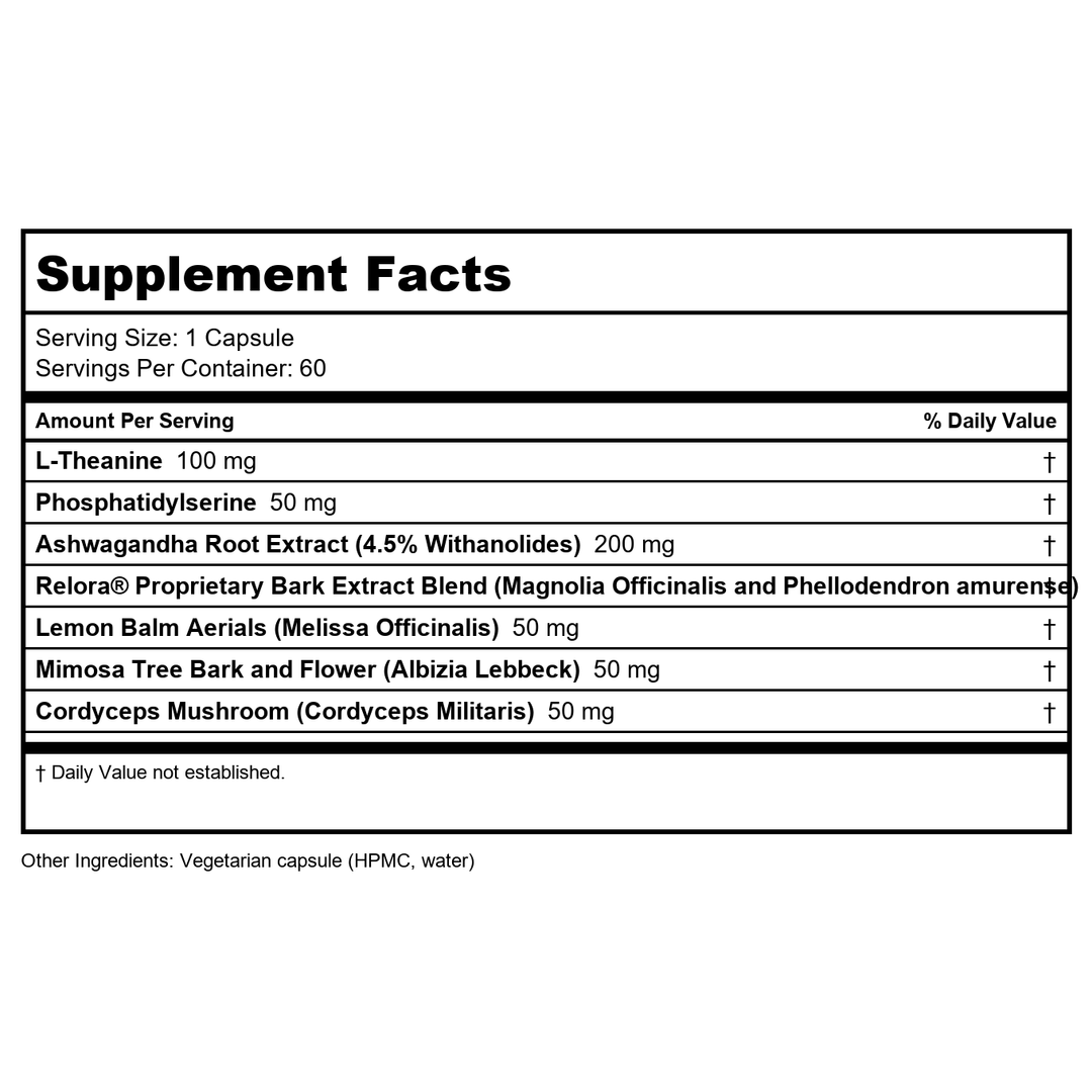 Vitanica Cortisol Relief 60 Vcaps - Supplement Facts panel