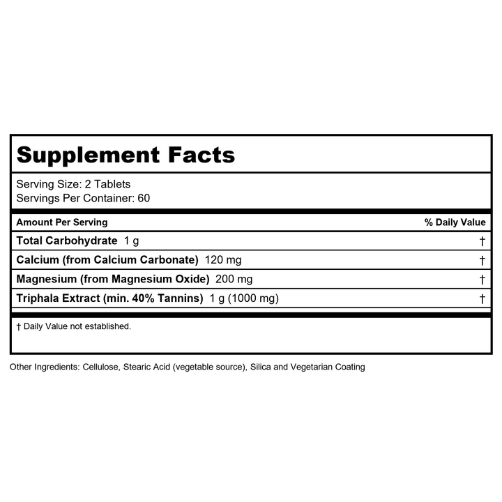 Now Foods Triphala 500 mg 120 Tablets - 4764 - Supplement Facts panel