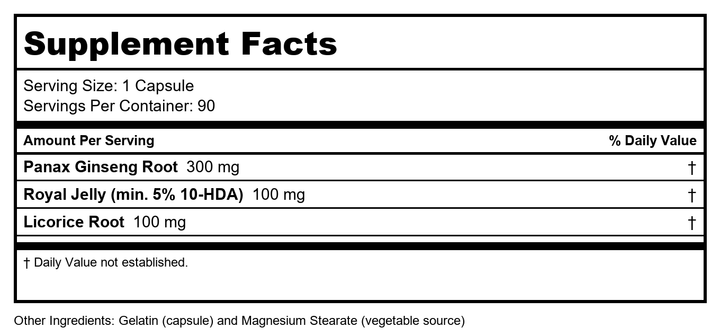 Now Foods Ginseng &amp; Royal Jelly 90 Vcaps - 4007 - Supplement Facts panel