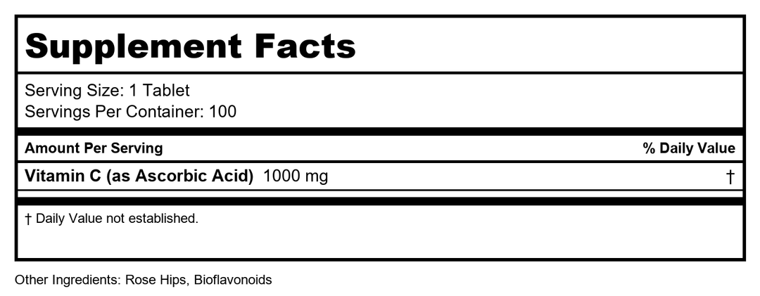 Now Foods Vitamin C-1000 100 Tablets - 0685 - Supplement Facts panel