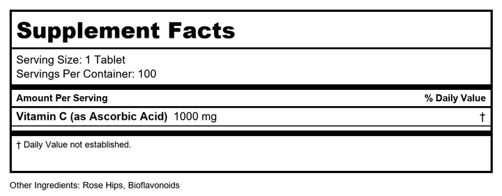 Now Foods Vitamin C-1000 100 Tablets - 0685 - Supplement Facts panel
