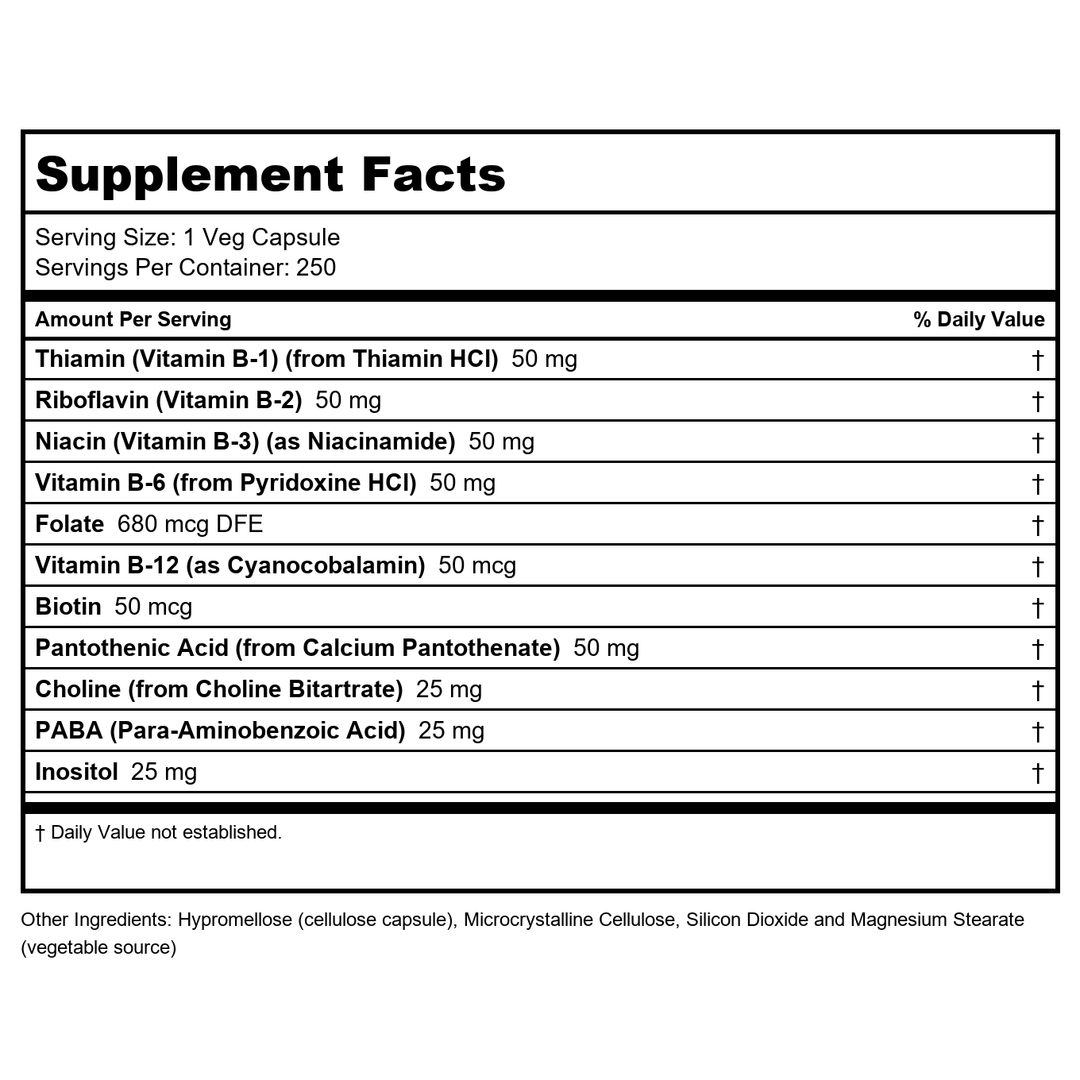 Now Foods Vitamin B-50 250 Tablets - 0428 - Supplement Facts panel