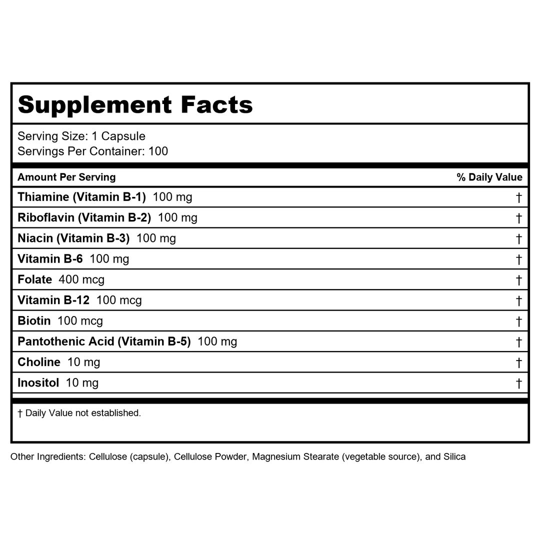 Now Foods Vitamin B-100 100 Vcaps - 0436 - Supplement Facts panel