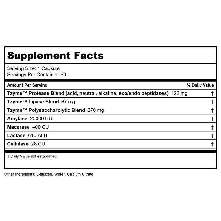 Transformation Enzymes Digest 90 Capsules - Supplement Facts panel