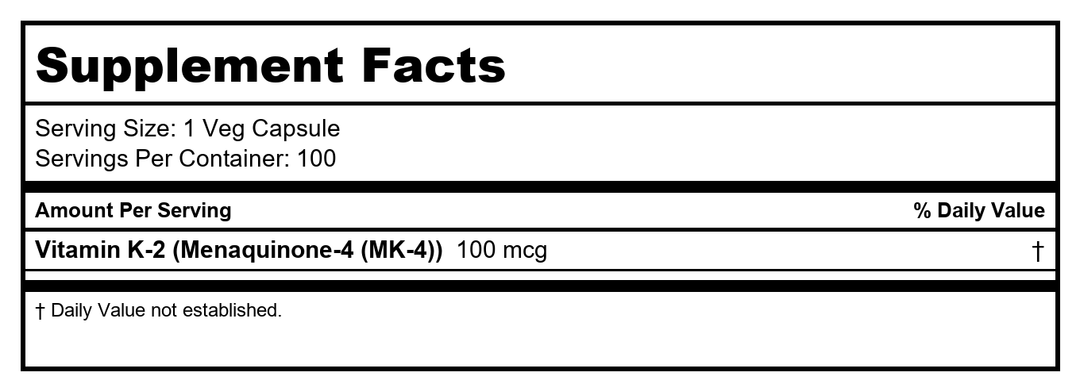 Now Foods Vitamin K-2 100 mcg 100 Vcaps - 0990 - Supplement Facts panel