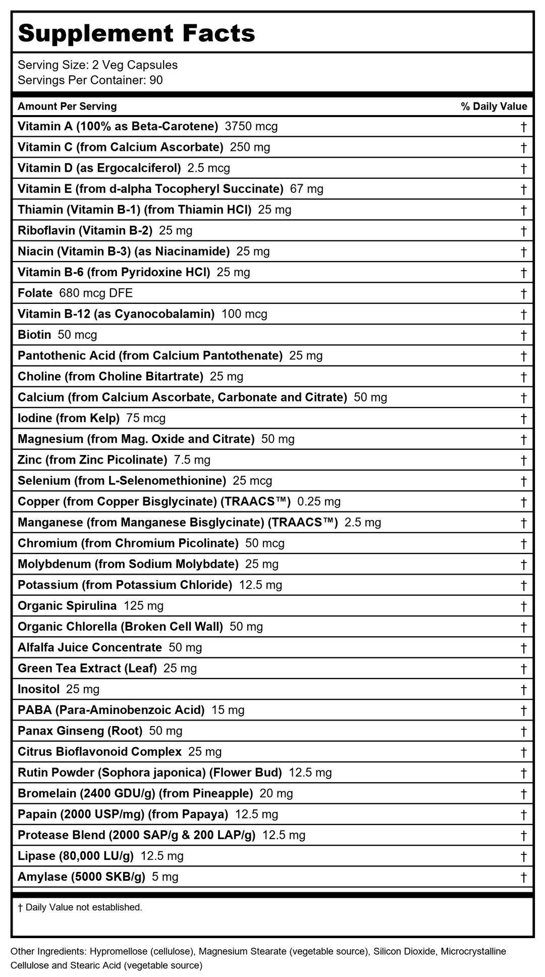Now Foods EcoGreen Multi Vitamin 180 Vcaps - 3788 - Supplement Facts panel