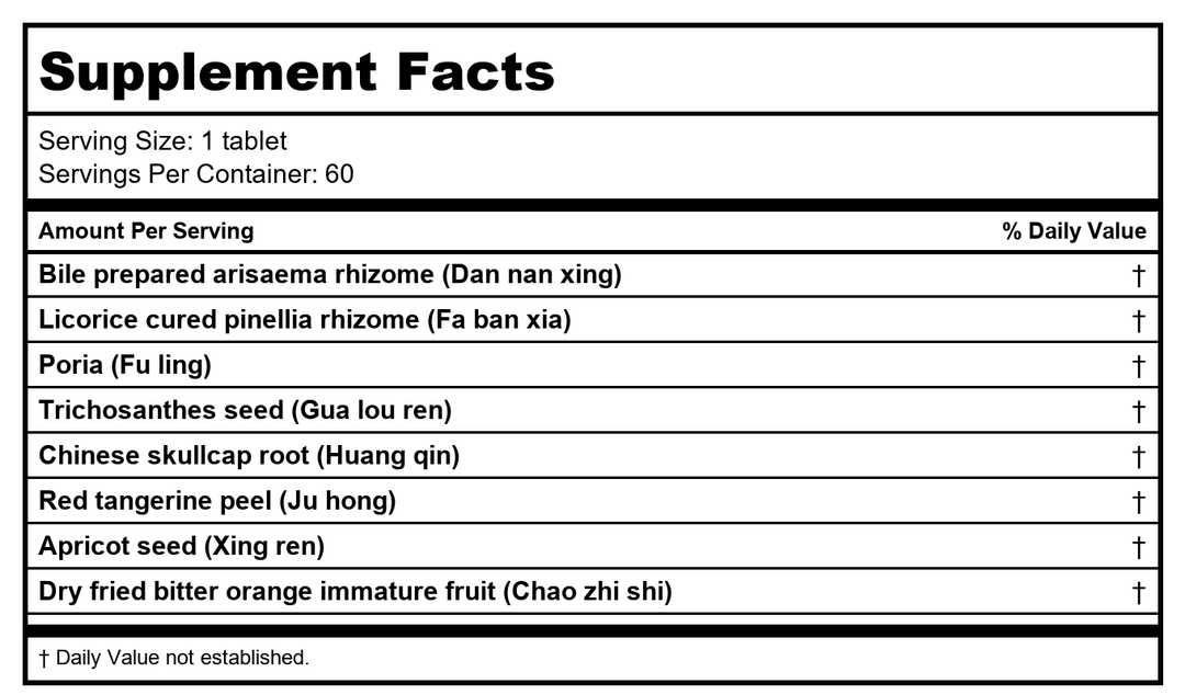 Kan Herb Traditionals Pinellia Dispersing Formula 500mg 60 Tablets - Supplement Facts panel