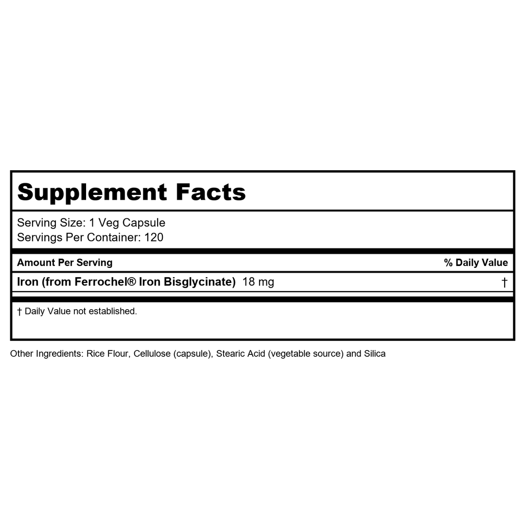 Now Foods Iron 18 mg 120 Vcaps - 1443 - Supplement Facts panel