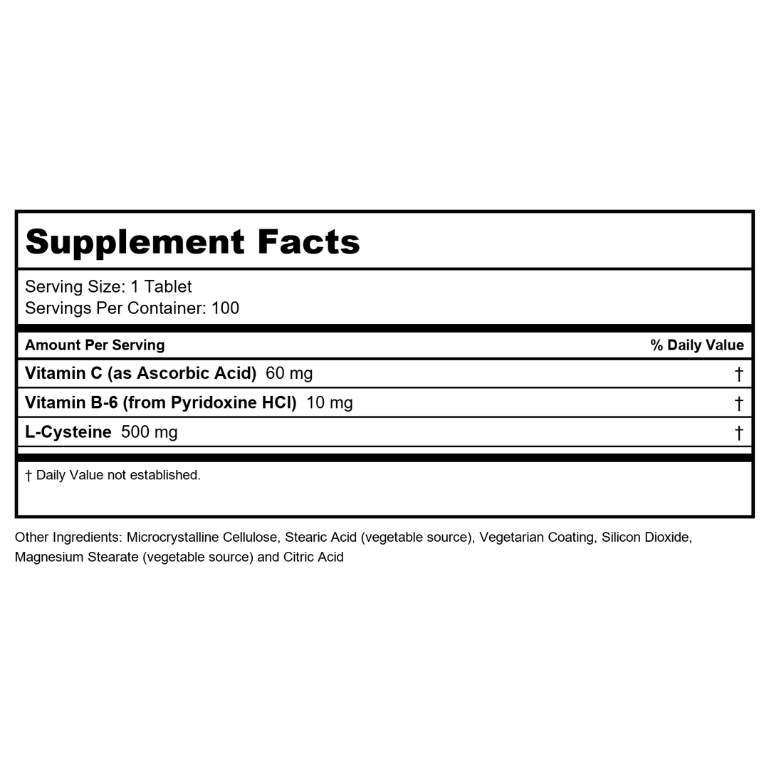 Now Foods L-Cysteine 500 Mg 100 Tablets - 0077 - Supplement Facts panel