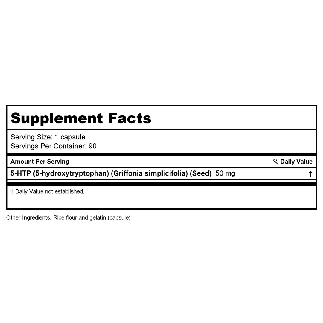 Now Foods 5-HTP 50 mg 90 Vcaps - 0099 - Supplement Facts panel