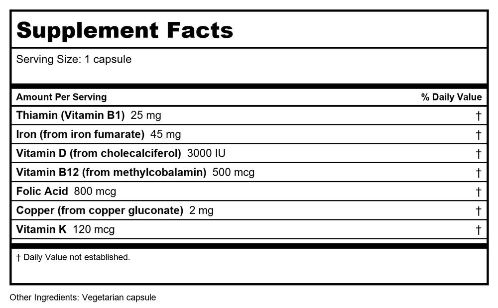 Bariatric Advantage Ultra Solo with Iron 90 cap - Supplement Facts panel