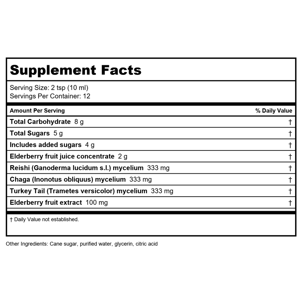 Host Defense Elderberry Plus Syrup 4oz - Supplement Facts panel