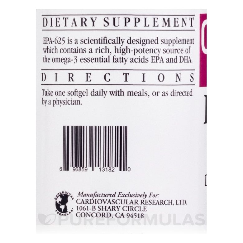 Cardiovascular Research EPA-625 90 Softgels - Supplement Facts panel