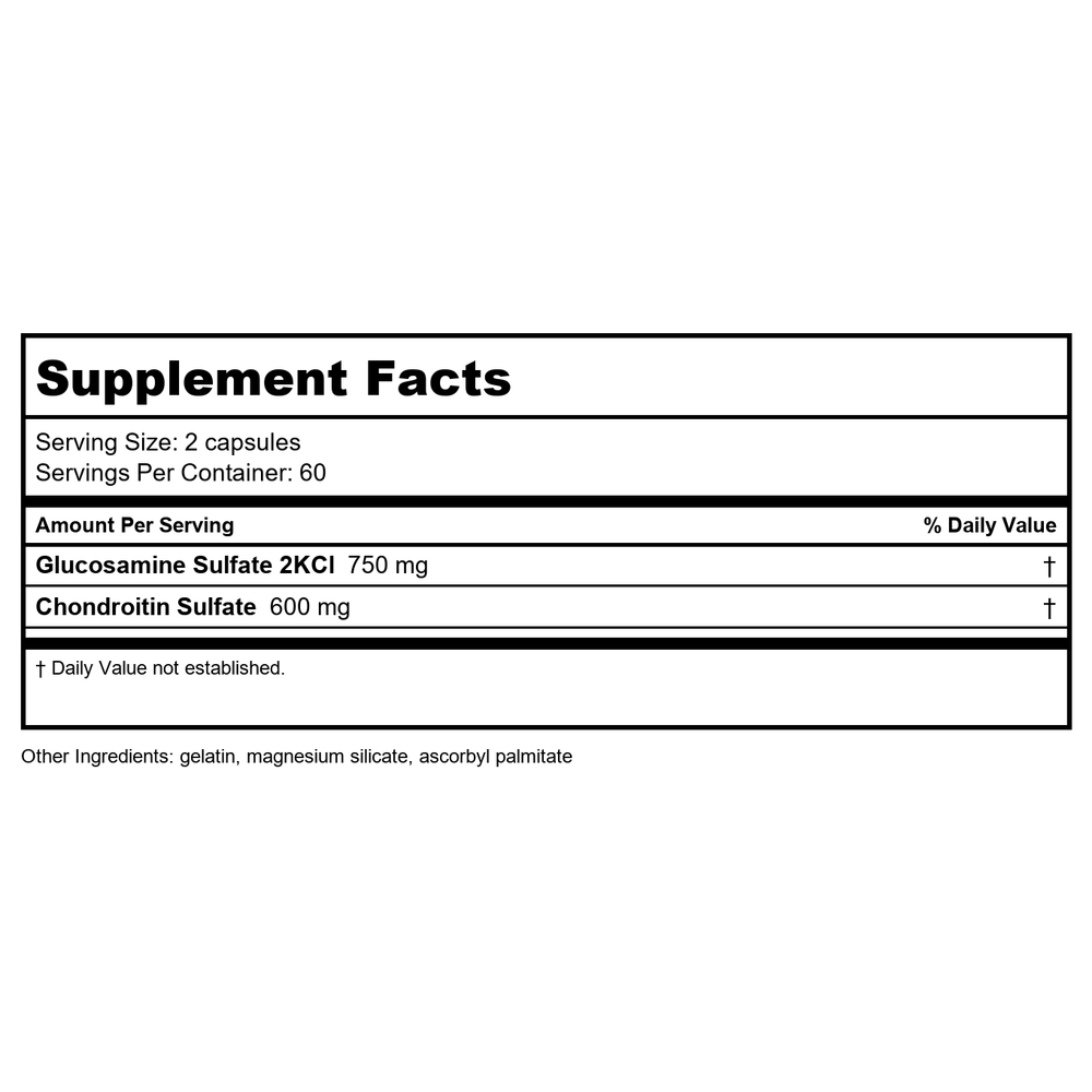 Vital Nutrients Glucosamine & Chondroitin 120 Capsules - Supplement Facts panel