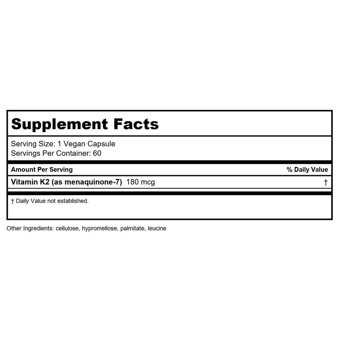 Vital Nutrients K2-7 &amp; D3 60 Vcaps - Supplement Facts panel