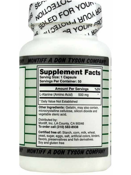 Montiff Pure L-Alanine 500mg 50 Capsules - Supplement Facts panel
