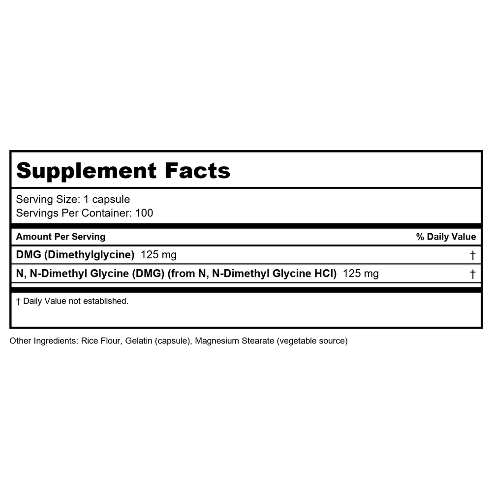 Now Foods DMG 125 mg 100 Vcaps - 0472 - 3 Pack - Supplement Facts panel
