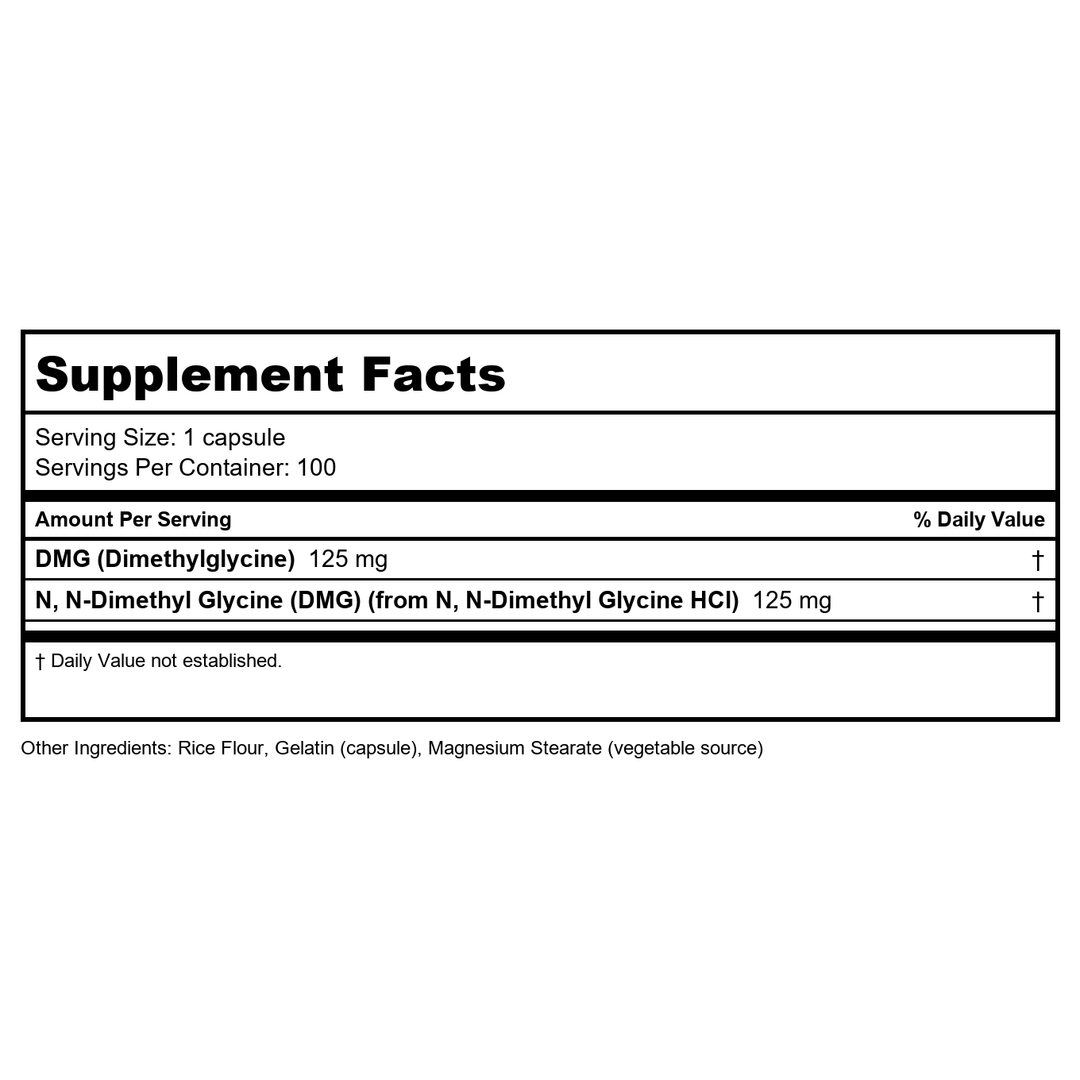Now Foods DMG 125 mg 100 Vcaps - 0472 - 3 Pack - Supplement Facts panel