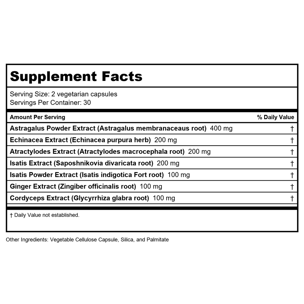 Vital Nutrients Immune Support 60 Vcaps - Supplement Facts panel