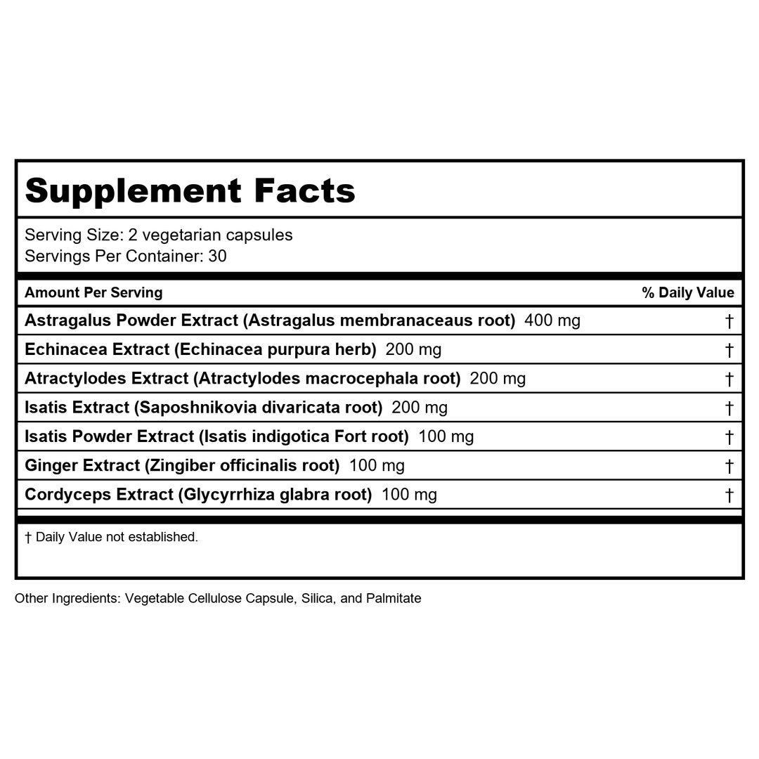 Vital Nutrients Immune Support 60 Vcaps - Supplement Facts panel