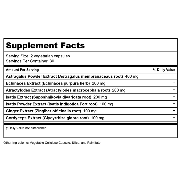 Vital Nutrients Immune Support 60 Vcaps - Supplement Facts panel