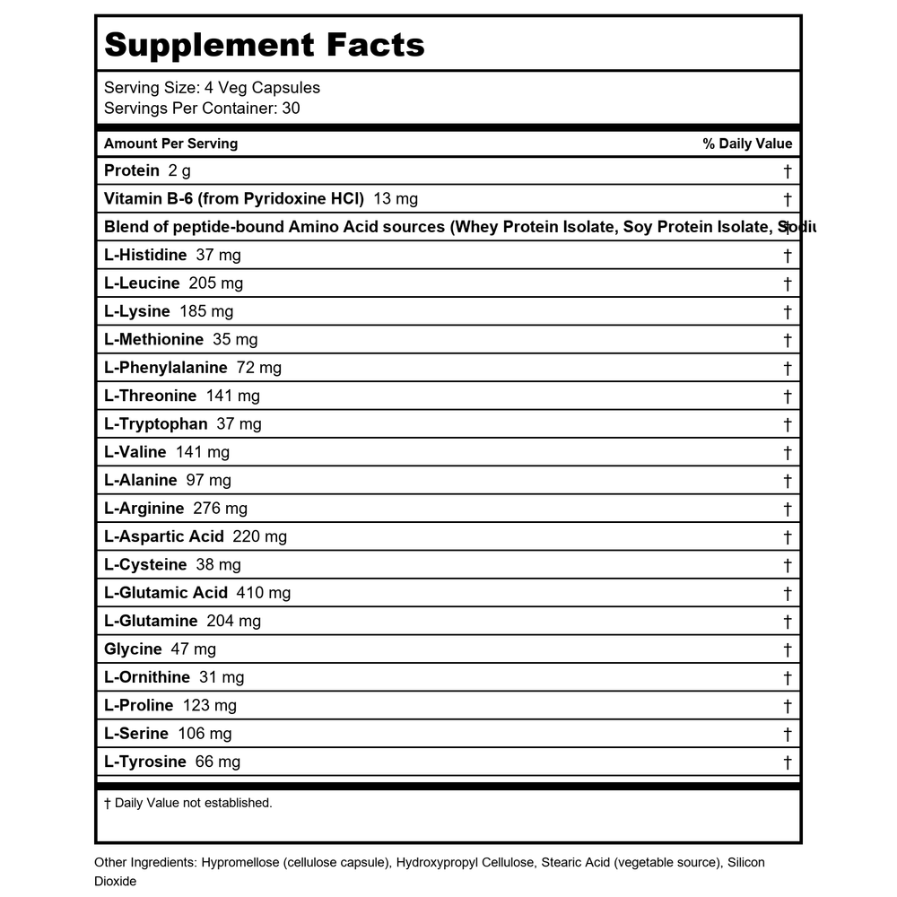 Now Sports Amino Complete 360 Vcaps - 0013 - 6 Pack - Supplement Facts panel