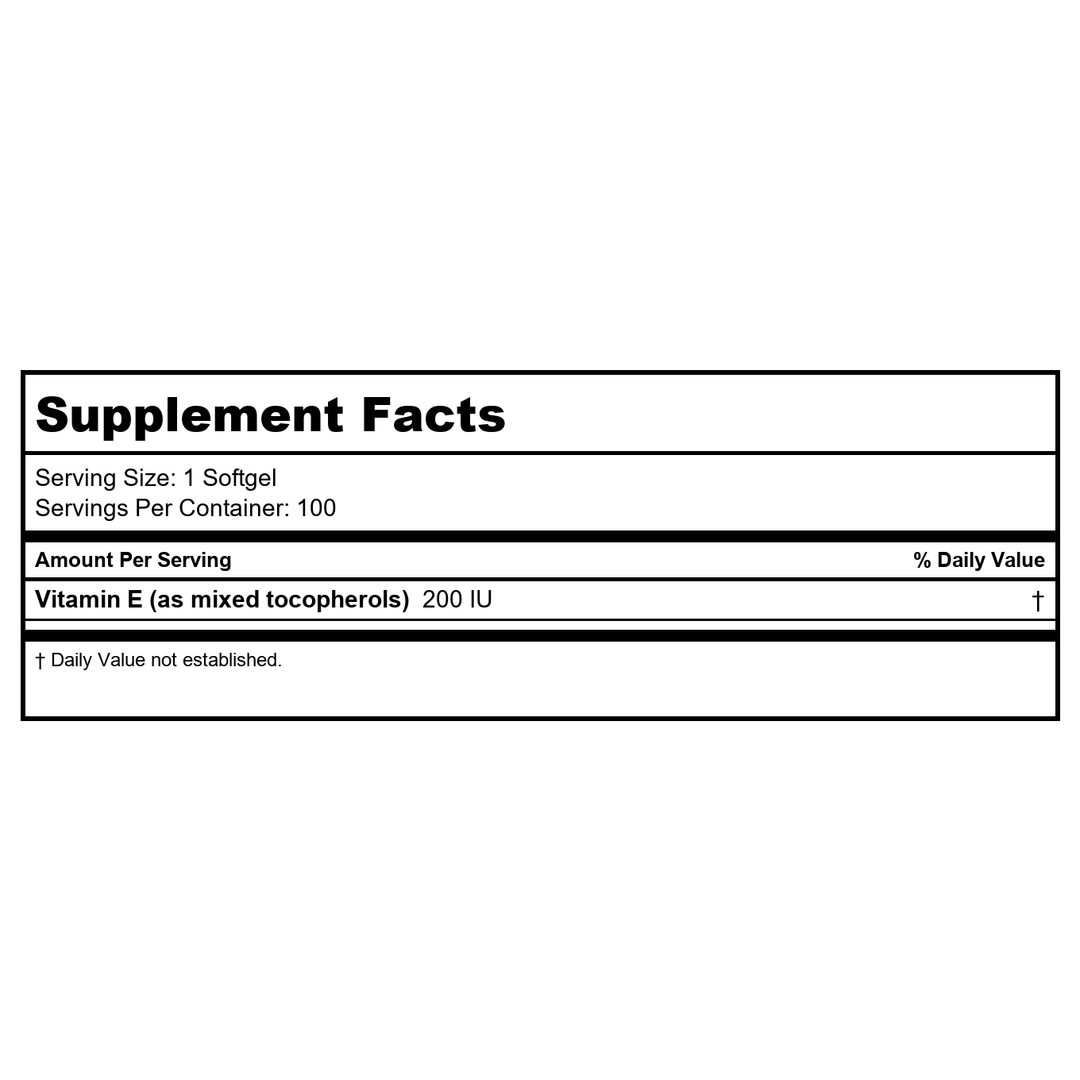 Now Foods Vitamin E-200 IU Mixed Tocopherols 100 Softgels - 0880 - Supplement Facts panel