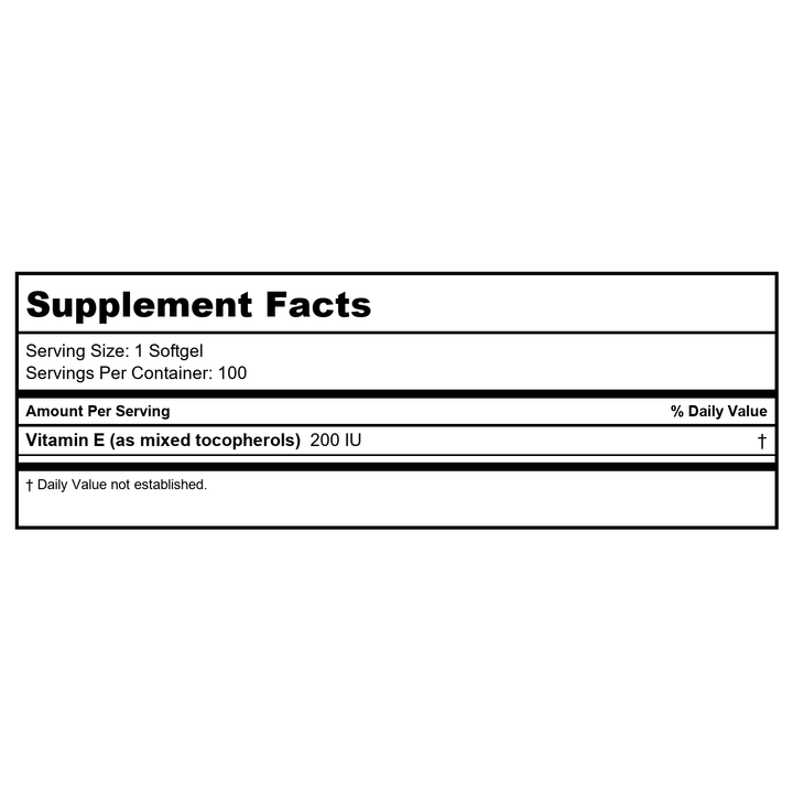 Now Foods Vitamin E-200 IU Mixed Tocopherols 100 Softgels - 0880 - Supplement Facts panel