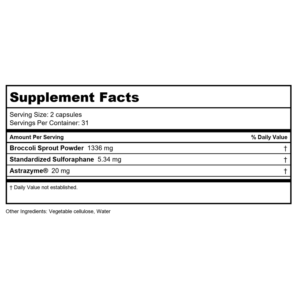 U.S. Enzymes SulforaXym 62 Vcaps - Supplement Facts panel