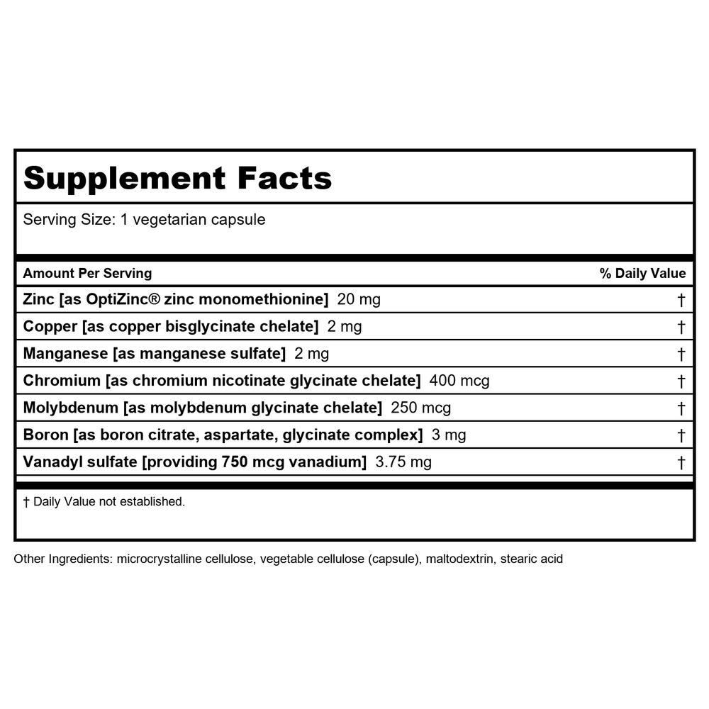 Life Extension Only Trace Minerals 90 Vcaps - Supplement Facts panel