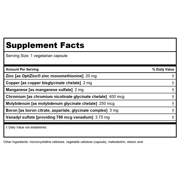 Life Extension Only Trace Minerals 90 Vcaps - Supplement Facts panel