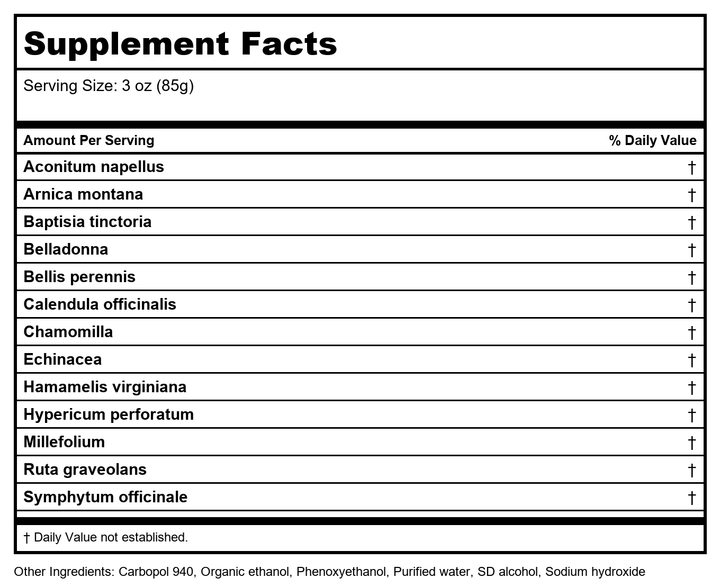 Medinatura T-Relief Arnica +12 Extra Strength Arthritis Pain Gel 3 oz - Supplement Facts panel