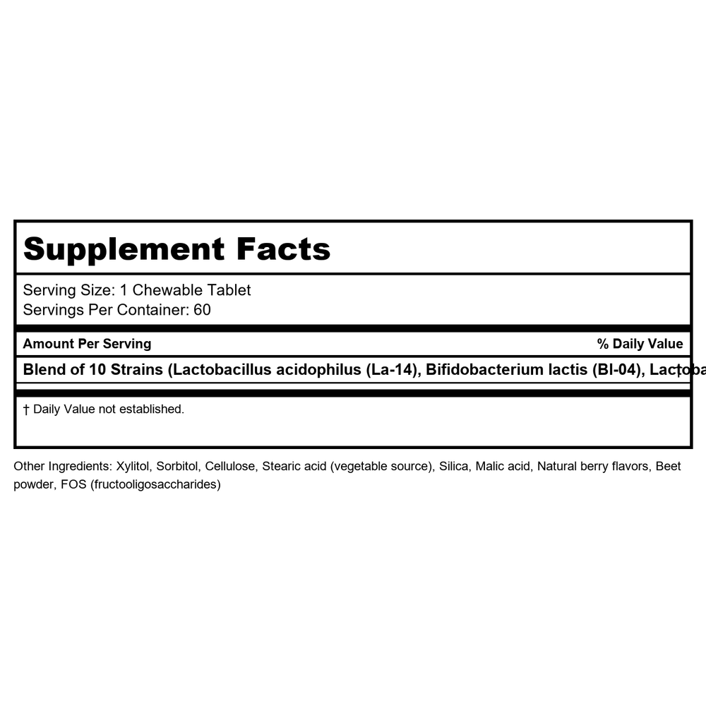 Now Foods BerryDophilus Kids 2 Billion 10 Strains 60 Chewables - 2936 - Supplement Facts panel