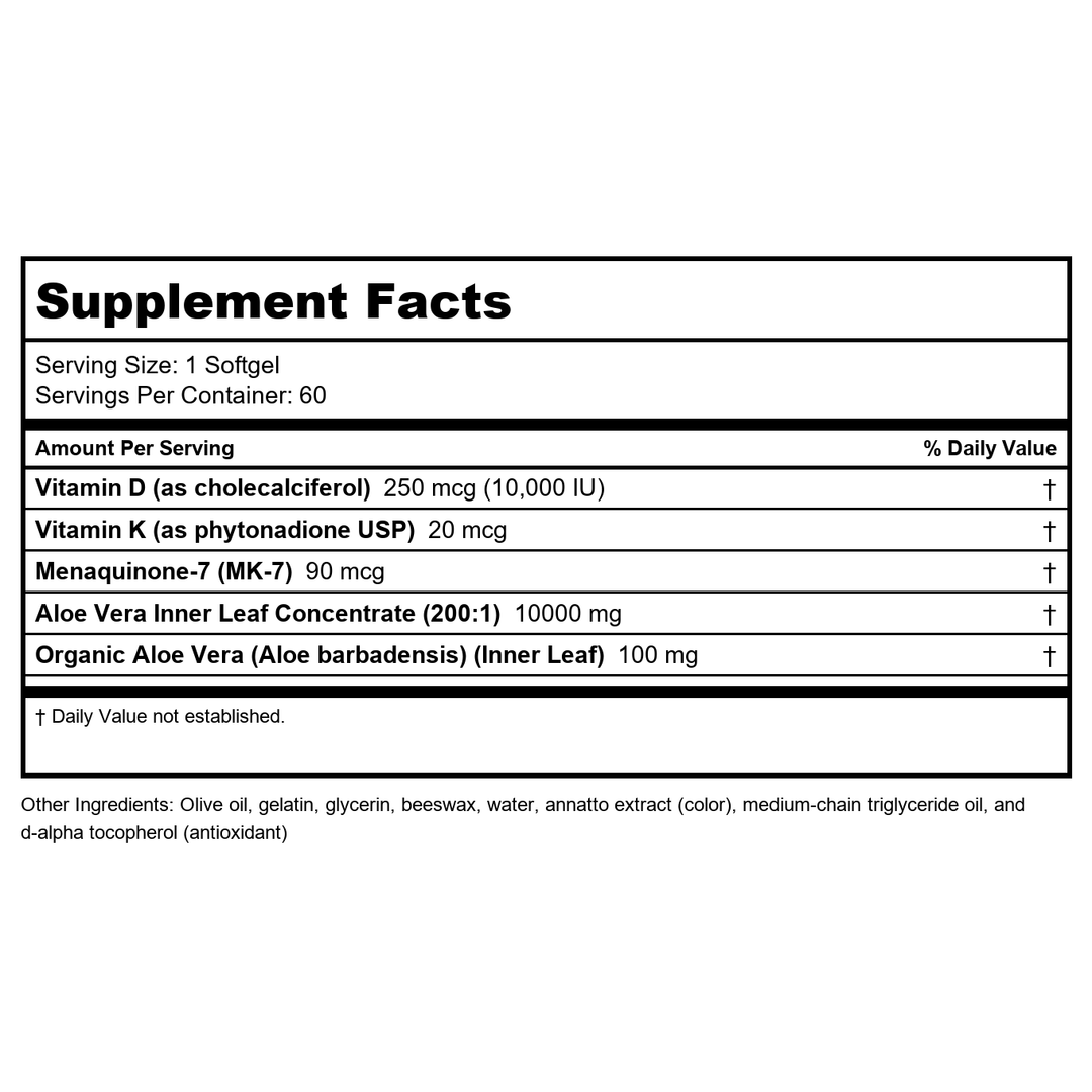 Now Foods Aloe Vera 10,000 mg 100 Softgels - 3036 - Supplement Facts panel