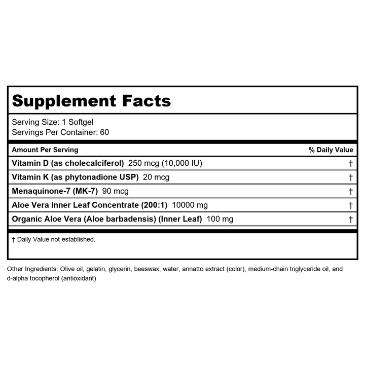 Now Foods Aloe Vera 10,000 mg 100 Softgels - 3036 - Supplement Facts panel