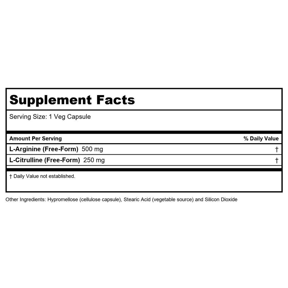 Now Sports Arginine & Citrulline 500 mg / 250 mg - 120 Vcaps - 0037 - Supplement Facts panel